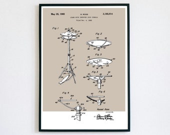 Hi-Hat Patent Print | Printable Wall Art | Jazz Big Band | Digital Download | Retro Polaroid Style | Percussion Drums | Vintage Music Poster