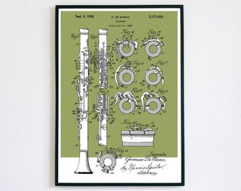 Clarinet Patent Print | Printable Wall Art | Woodwind Instrument | Digital Download | Retro Polaroid Style | Decor | Vintage Music Poster