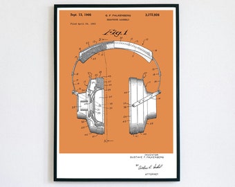 Headphones Patent Print | Music Technology | Digital Download | Retro Polaroid Style | Room Decor | Vintage Musical Poster | Hi Lo Fidelity