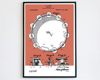 Tambourine Patent Print | Printable Wall Art | Jazz Big Band | Digital Download | Retro Polaroid Style | Percussion | Vintage Music Poster