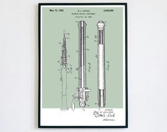 Oboe Patent Print | Printable Wall Art | Woodwind Instrument | Digital Download | Retro Polaroid Style | Double Reed | Vintage Music Poster