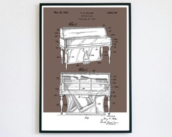 Piano Patent Print | Musical Instrument | Digital Download | Retro Polaroid Style | Room Decor | Vintage Music Poster | Classical Jazz