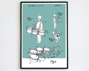 Marching Quad Drums Patent Print | Printable Wall Art | Band | Digital Download | Retro Polaroid Style | Room Decor | Vintage Music Poster