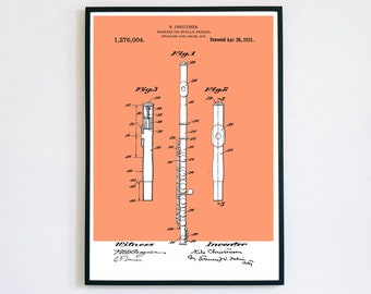 Piccolo Patent Print | Printable Wall Art | Woodwind Instrument | Digital Download | Retro Polaroid Style | Decor | Vintage Music Poster