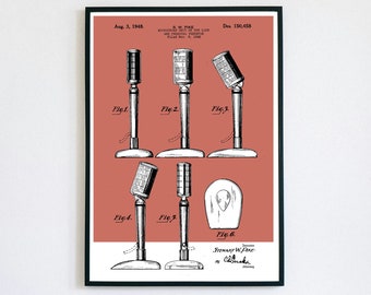 Microphone Patent Print | Music Recording Technology | Digital Download | Retro Polaroid Style | Room Decor | Vintage Musical Poster | Live