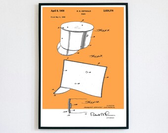 Shako Patent Print | Printable Wall Art | Marching Band Hat | Digital Download | Retro Polaroid Style | Room Decor | Vintage Music Poster
