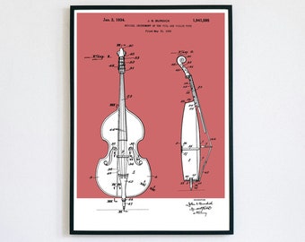 Double Bass Patent Print | Printable Wall Art | String Instrument | Digital Download | Retro Polaroid Style | Decor | Vintage Music Poster