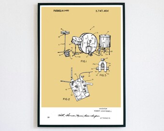 Drum Set Patent Print | Printable Wall Art | Jazz Big Band | Digital Download | Retro Polaroid Style | Percussion | Vintage Music Poster
