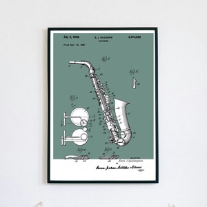 Tenorsaxophon Patent Druck | Druckbare Wandkunst | Holzblasinstrument | Digitaler Download | Retro Polaroid-Stil | Vintage Musik Poster
