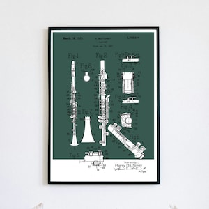Clarinet Patent Print | Printable Wall Art | Woodwind Instrument | Digital Download | Retro Polaroid Style | Decor | Vintage Music Poster