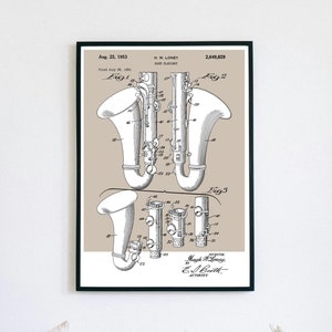 Bass Clarinet Patent Print | Printable Wall Art | Woodwind Instrument | Digital Download | Retro Polaroid Style | Vintage Music Poster