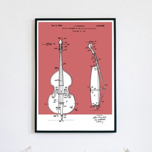 Double Bass Patent Print | Printable Wall Art | String Instrument | Digital Download | Retro Polaroid Style | Decor | Vintage Music Poster