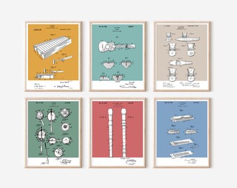 6 pc Children's Instruments Patent Prints Bundle | Printable Art |  Retro Polaroid Style | Kids | Digital Download | Vintage Music Poster