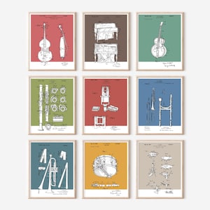 9 pc Jazz Band Patent Prints Bundle | Printable Jazz Art | Retro Polaroid Style | Music Instrument | Digital Download | Vintage Music Poster
