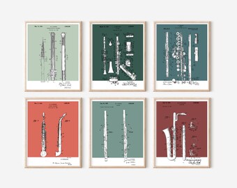6 pc Woodwind Section Patent Prints Bundle | Printable Art |  Retro Polaroid | Music Instrument | Digital Download | Vintage Music Poster