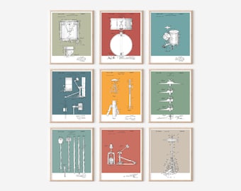 9 pc Drummer Patent Prints Bundle | Printable Jazz Art | Retro Polaroid Style | Music Instruments | Digital Download | Vintage Music Poster