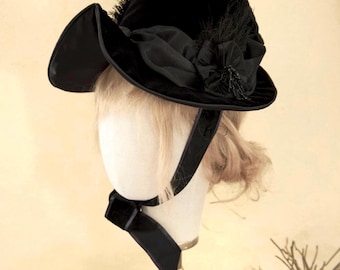 Victorian hat bonnet mourning velvet gothic halloween gift for her woman 1870 1880 1890 historical reenactment fall autumn