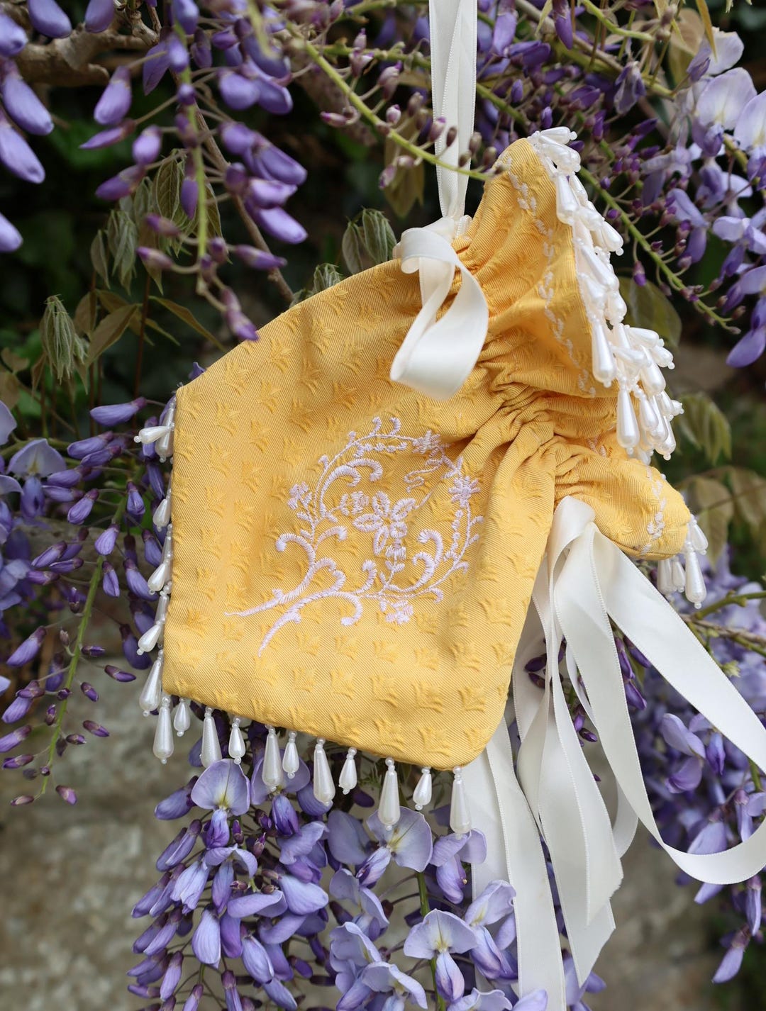 Victorian Edwardian Reticule Bag Made Out of Ivory Silk and Yellow ...