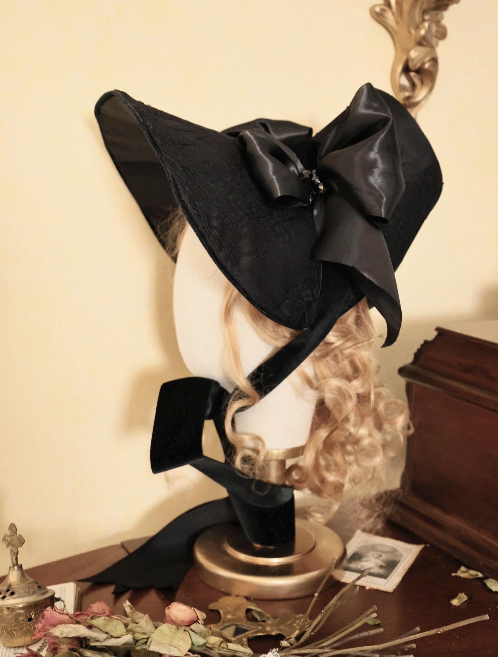 Poke Bonnet Hat Romantic Era 1830 Post Regency Lace and Velvet