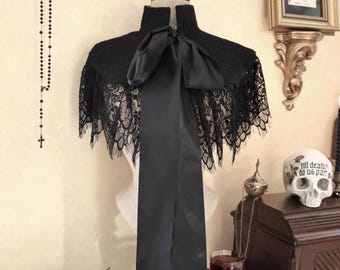 Antique Needles Lace Shawl Veil Capelet Cape Victorian Era 1840s