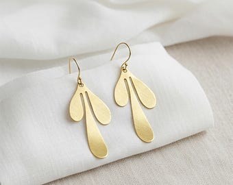 Gold Teardrop baumeln Ohrringe - gebürsteter minimalistischer moderner Schmuck