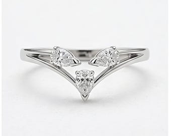 Anillo abierto de moissanita talla pera, plata de ley con tres piedras, anillo de promesa moderno