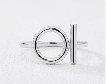 Bague barre ronde géométrique en argent sterling, bijoux empilables minimalistes modernes