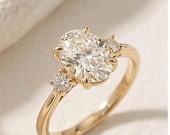 Anillo de compromiso ovalado de moissanita, alianza de oro con solitario floral, anillo de promesa nupcial vintage