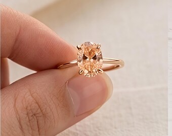 Cushion Cut Morganite Solitaire Ring, Rose Gold Minimalist Promise Bridal Jewelry