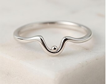 Sterling Silver Wave Ring, Minimalist Curved Ocean Jewelry, Stackable Statement Piece