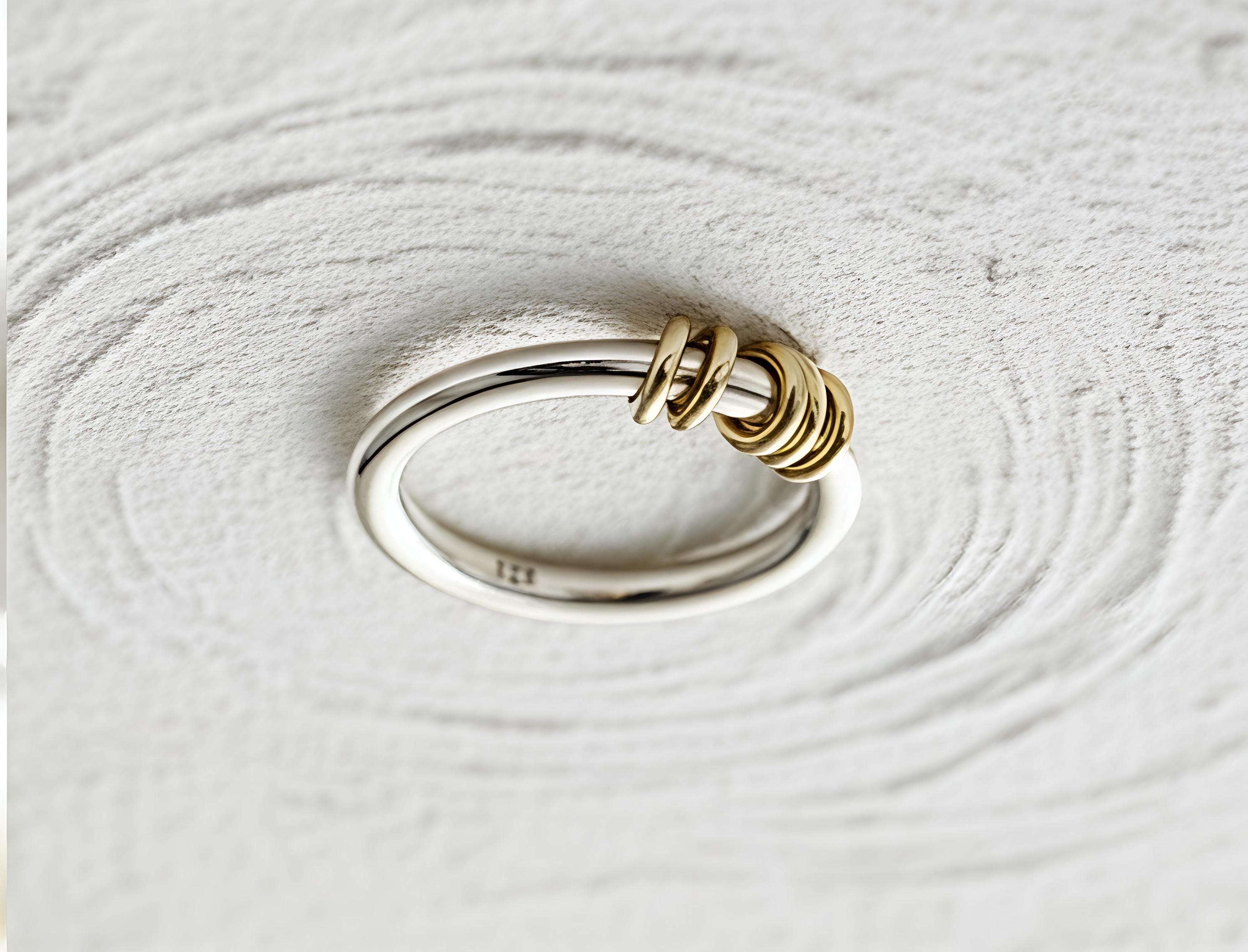 Two Tone Silver Gold Spinner Ring – Modern Stacking Band With Movable ...