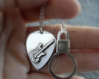 sterling silver pick personal key chain, plectrum, Personalized jewelry, Valentine, graduations, guitarr,  Father's Day