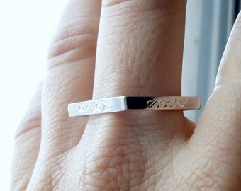 Personalized jewelry, Personal Square Ring,  Valentine. Valentines, Love, sterling silver, handmade, white, name