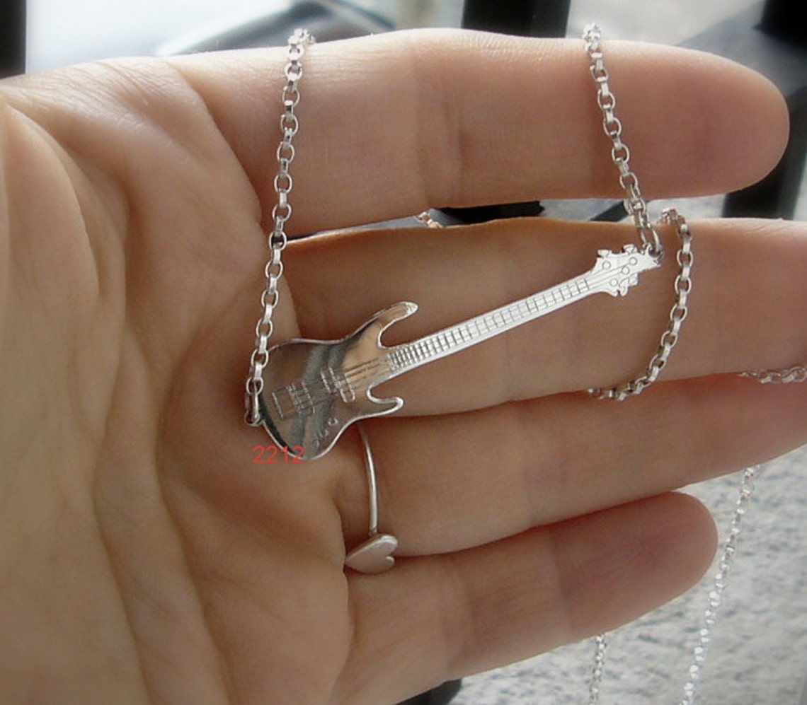 Bass Pendant Sterling Silver Guitar Necklace Personal Etsy