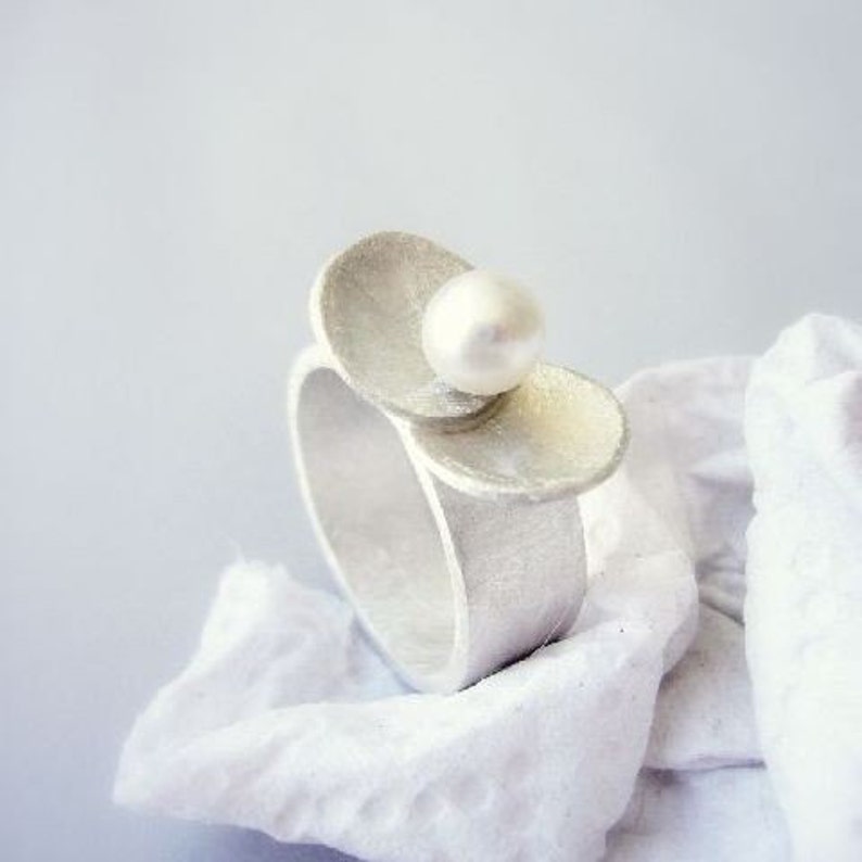 Floating Pearl Ring Made in Sterling Silver and White Etsy
