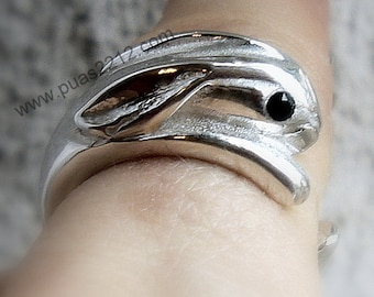 Rabbit ring,  sterling silver , sweet, Bunny Ring Women's,Retro , Rabbit, swarovski crystal, Wrap Ring Size, Free Adjustable, gift idea