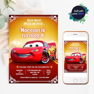 Cars McQueen Invitation Lightning Mcqueen Birthday Invitation Cars Birthday Invitation McQueen Mater Invitation McQueen Invitations birthday