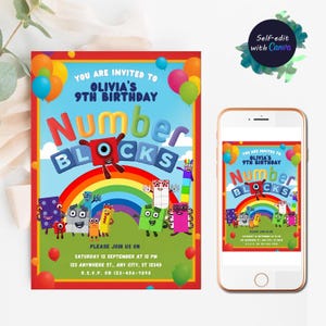 Number Blocks Birthday invitation Numberblocks Invitation Birthday Party Numberblocks Invitation Numberblock Theme Invite Instant Download