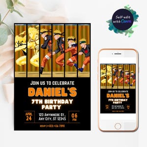 Naruto Birthday Invitation Naruto Invitation Birthday Card Naruto Akatsuki Boruto Cartoon Anime Invite Canva Invitation Naruto birthday