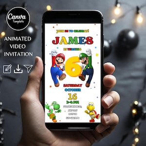 Mario Video Birthday Invitation Digital Mario Brothers Video Invitation Super Mario Bros  Party Video Animated Mario Bros Video Editable