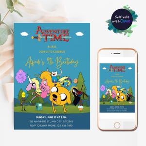 Adventure Time Invitation Digital Editable Adventure Time Birthday Invite Printable Adventure Time bday Party Invitations Canva Template