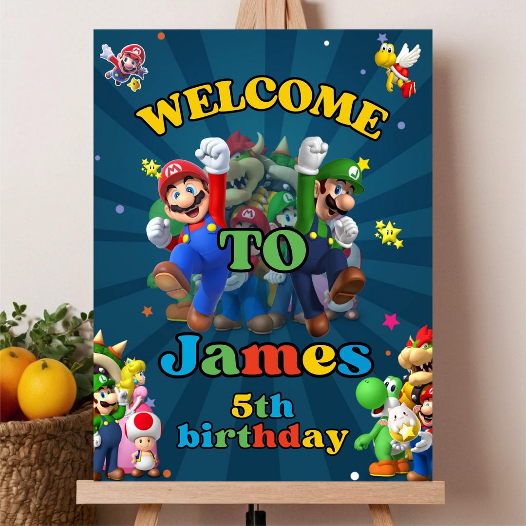 Mario Welcome Sign Super Mario Welcome Sign Birthday Sign Reception Mario Brothers Theme ...