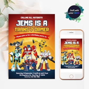 Rescue Bots Transformers Birthday Invitation Template Rescue Bots Invitation Digital Autobots Birthday Invite Optimus Prime bday invite