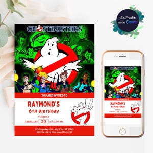 Editable Ghostbusters Birthday Invitation Template Printable Ghostbusters Party Invitations Kids Party Invite in Canva Instant Download