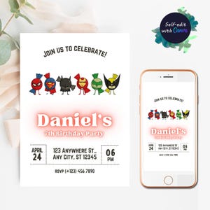 Super heros Birthday Invitation Avengers Party Invite Superheros Invitation Birthday Digital Instant Download Birthday Invite Super hero