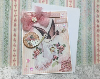 Sweet Baby Girl Handmade Welcome New Baby Card