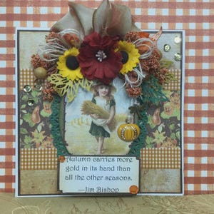 Gold Hues Of Autumn Hand Crafted Vintage Inspired Greeting Card