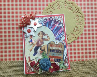 Independence Day Retro Vintage Style Hand Made Greeting Card