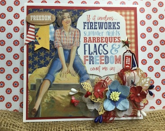 Celebrate Freedom Vintage Style Handmade Greeting Card