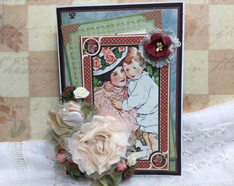 Vintage Inspired Mother And Child Mother's Day Hand Made Greeting Card